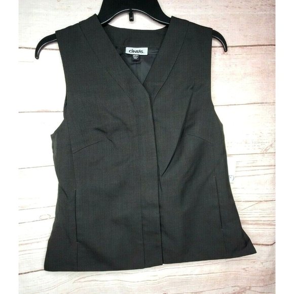 Cintas XS Women Hidden Button Polyester Black Suit Vest With 2 Pockets - Picture 1 of 12